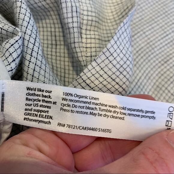 Eileen Fisher white navy windowpane plaid long linen jacket size Medium - Picture 12 of 14